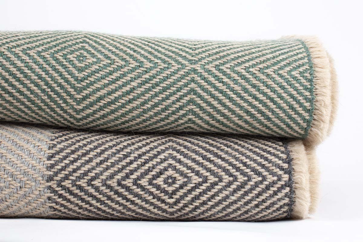 Manta en Ojo de Ganso de Alpaca Baby con Seda verde celadón